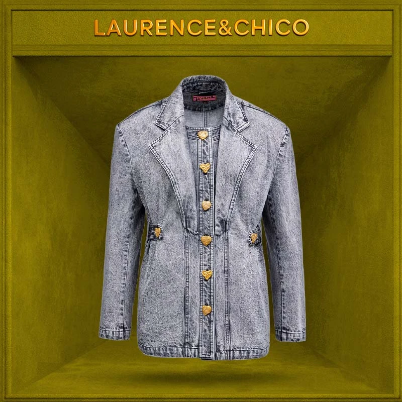 LC化石扣水洗牛仔西装外套,黑色P5AC10112005