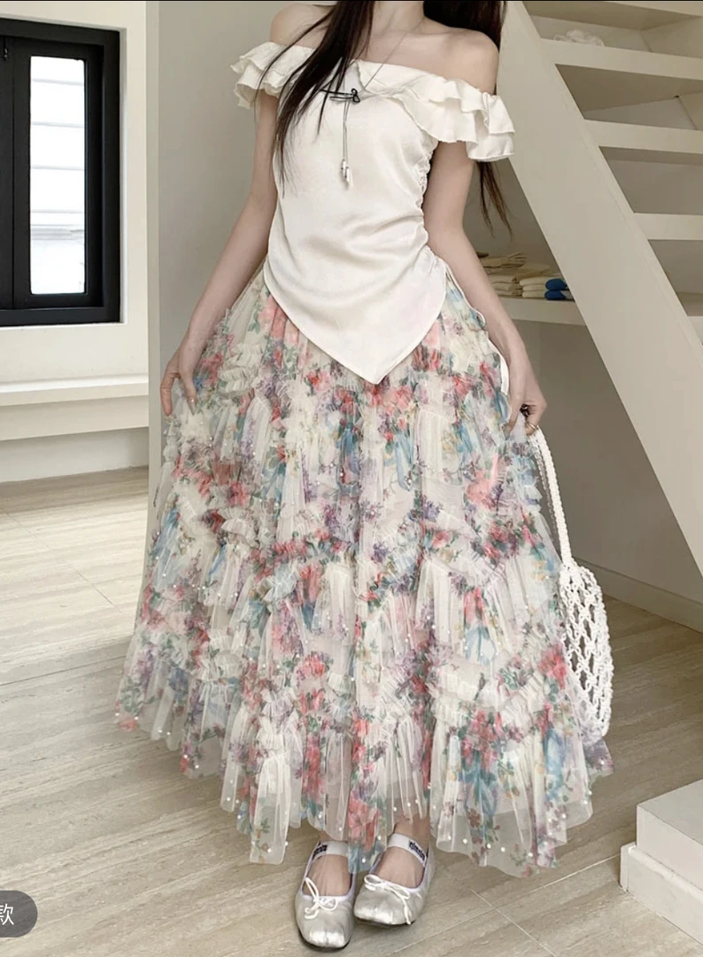 【618专属】2025新品蕾丝半身裙气质百搭显瘦刺绣高腰a字中长裙