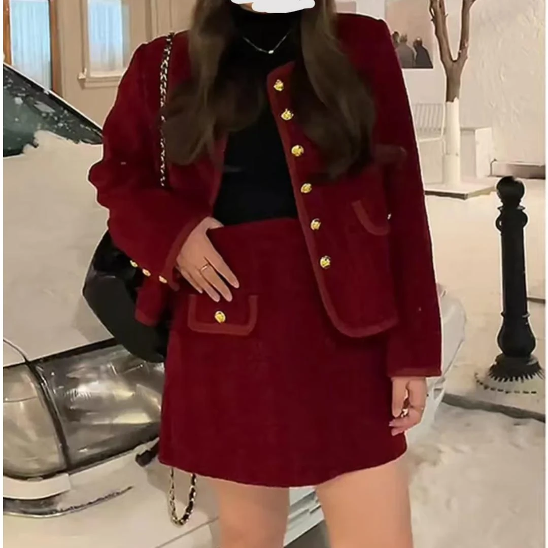 【龙龙】小香风遮肉气质显瘦遮肚半身裙法式秋冬套装（9970）