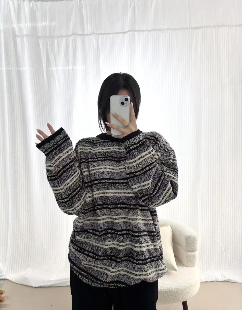 【水木家居服】新款半边绒保暖情侣高级灰条纹可外穿双侧兜家居服