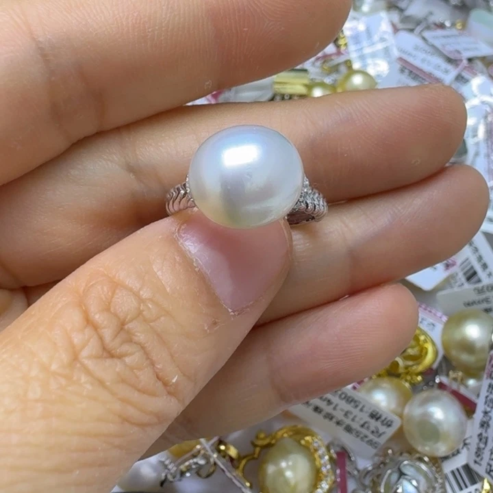 白***相戒指海水珍珠银S925镶嵌