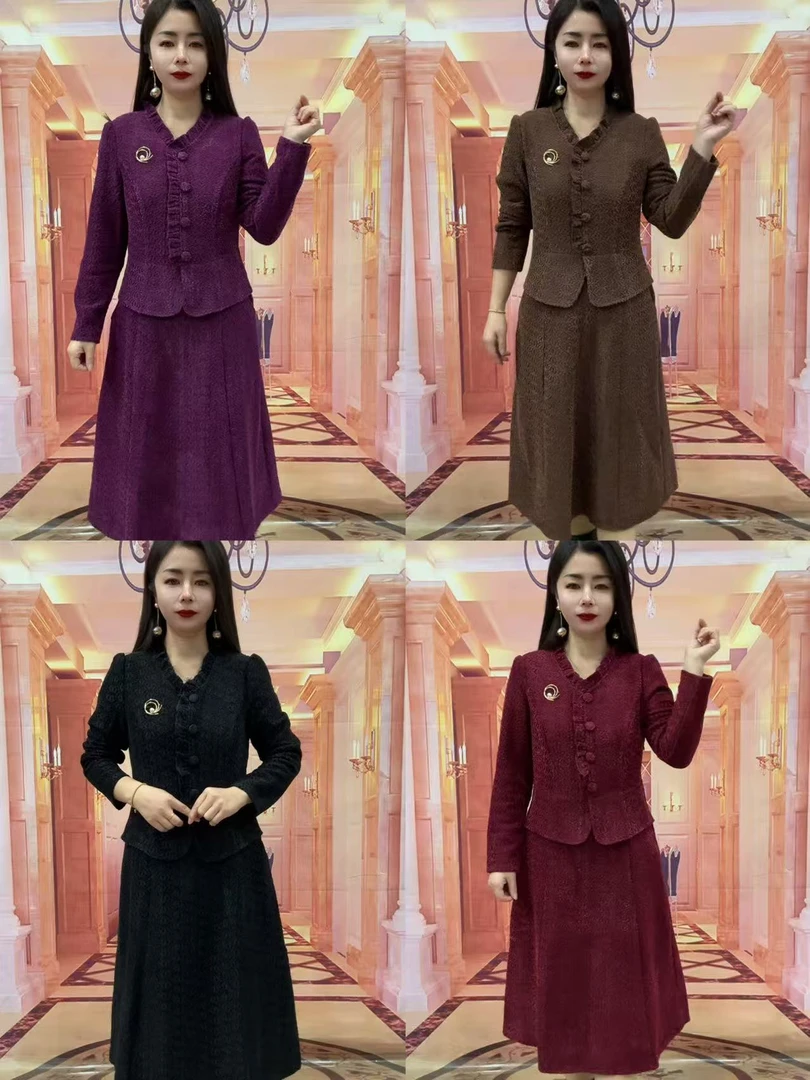 B26植绒提花加绒气质款连衣裙