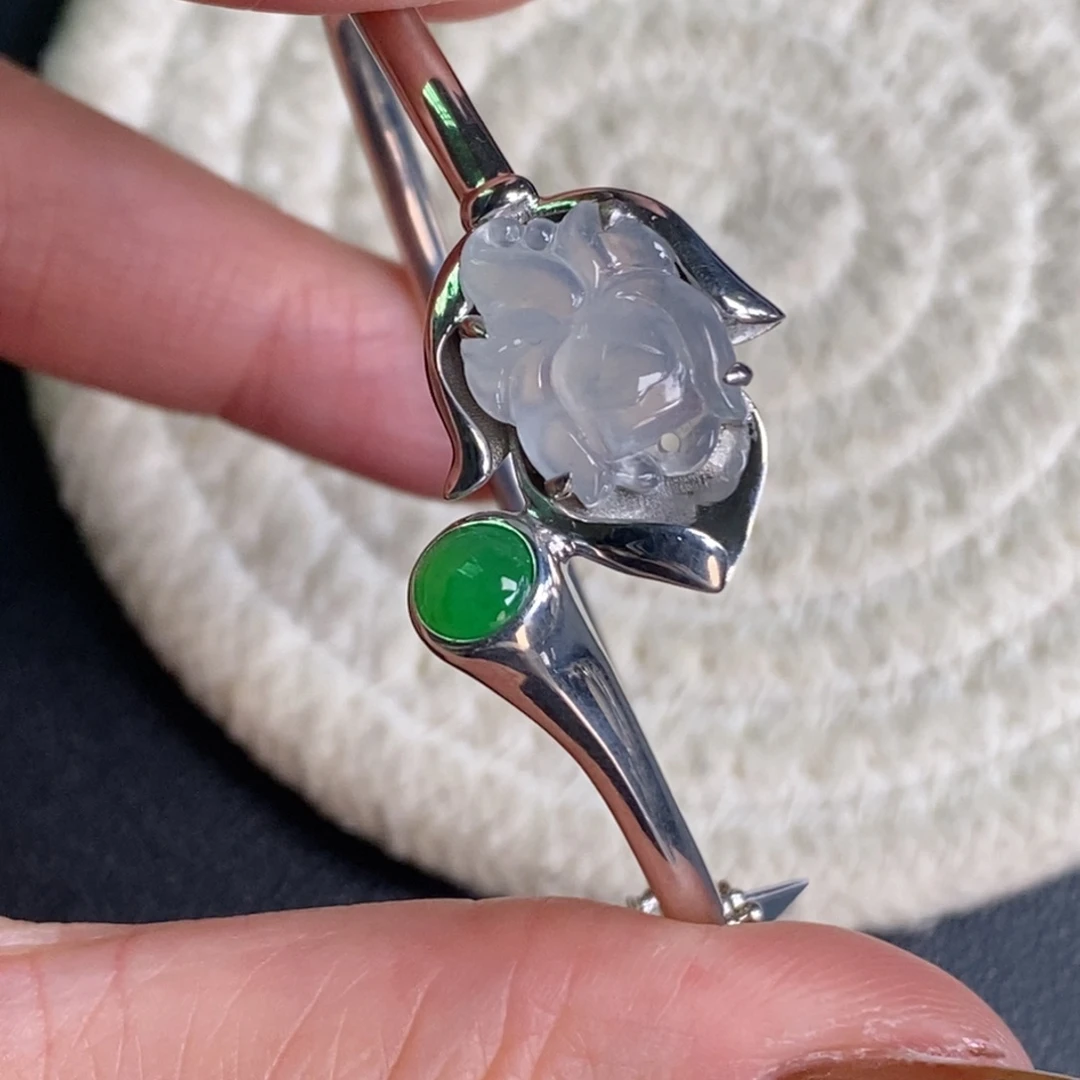 颈饰银S925镶嵌翡翠净货18193