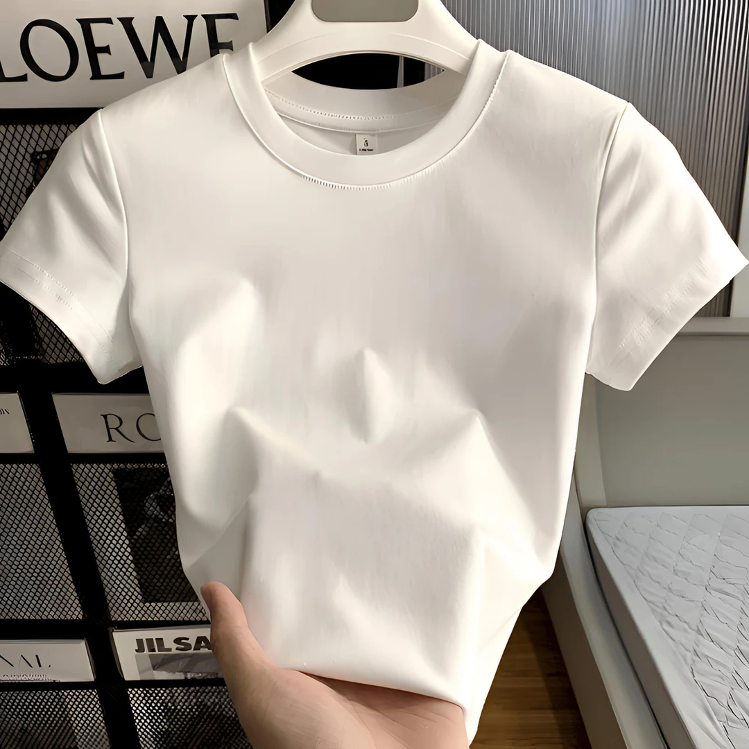 白色短袖t恤女夏季2025新款修身显瘦气质圆领打底衫洋气百搭上衣