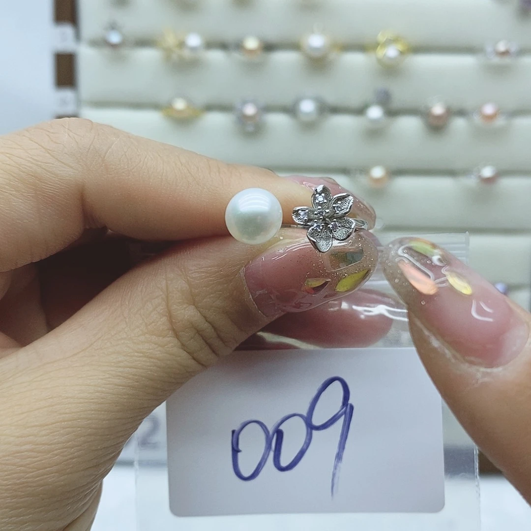 淡水珍珠戒指银S925镶嵌009