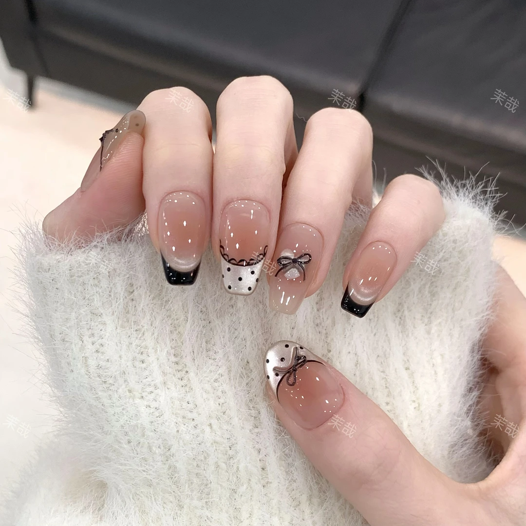 茉哉现货【芭蕾甜心】纯手工定制美甲拆卸穿戴甲A3726