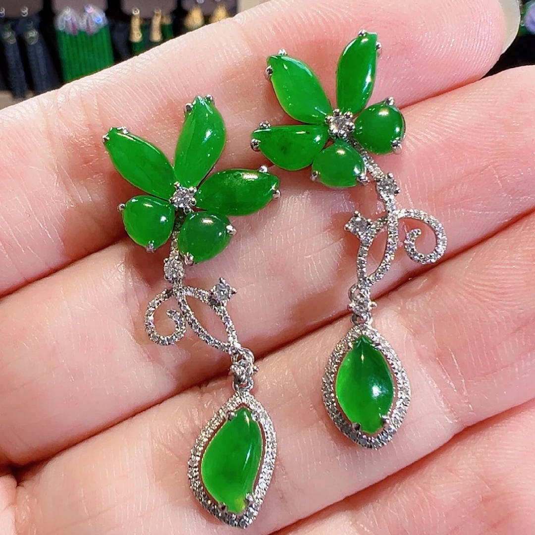 翡翠18K金镶嵌耳饰签收后24小时鉴赏期