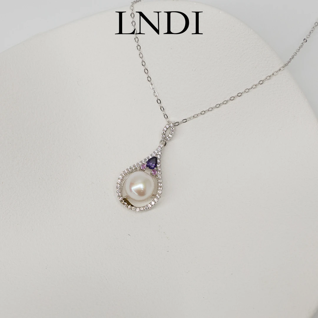 【LNDI】S925银淡水珍珠水滴紫锆石项链9-10mm
