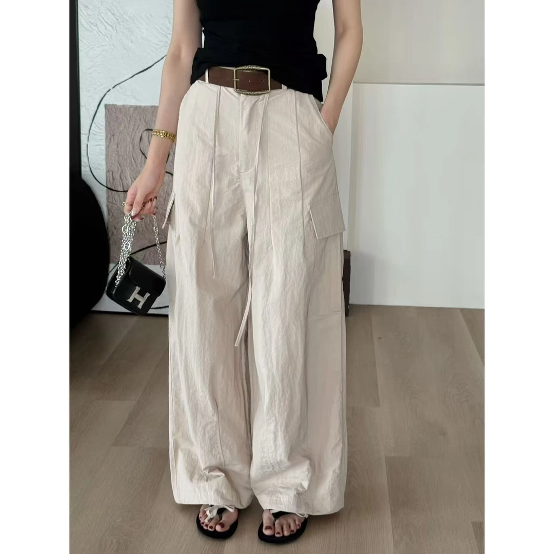 SP【洛杉矶时报】美式复古工装裤宽松休闲工装裤女薄款长裤配皮带