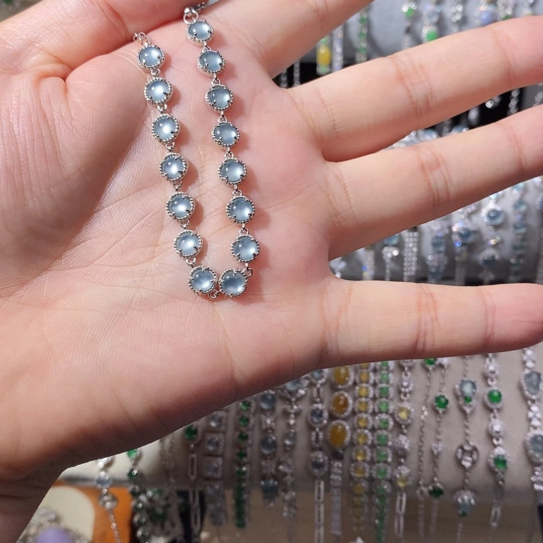 m***y翡翠银S925镶嵌手链