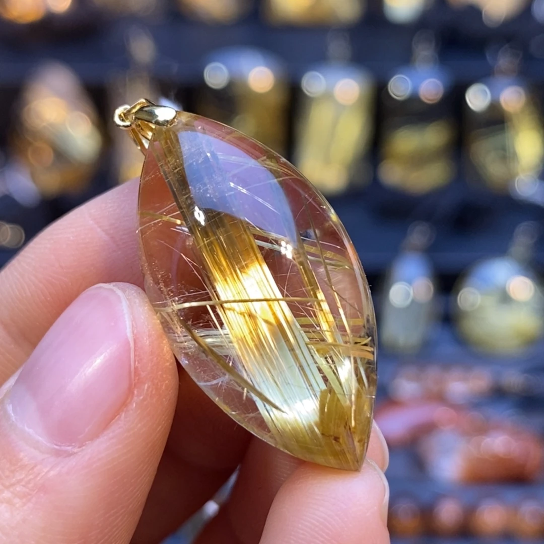 颈饰水晶18K金镶嵌钛晶马眼吊坠