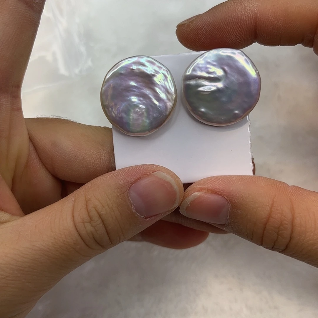 淡水珍珠银S925镶嵌耳饰