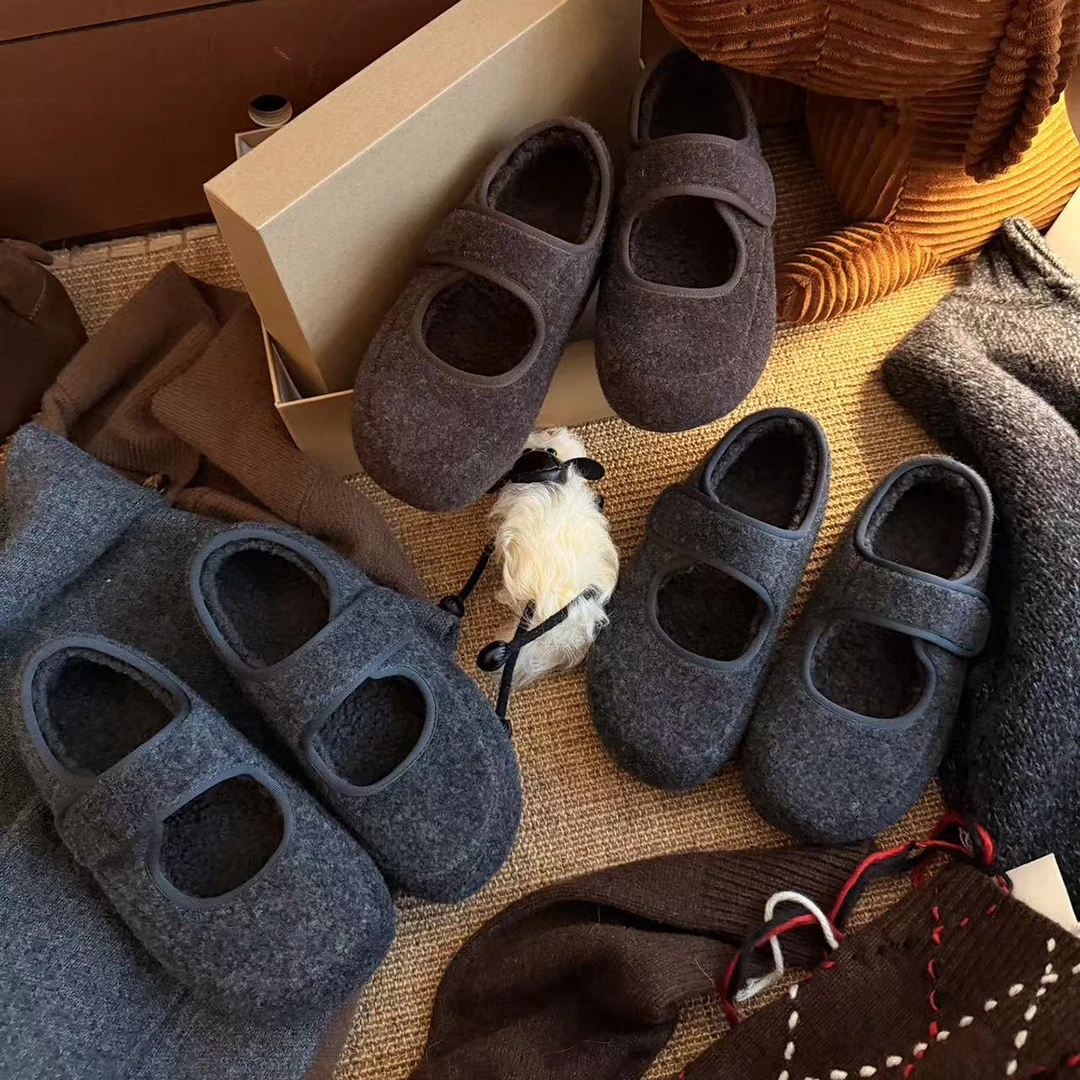 BAO/宝小姐时尚豆豆鞋加绒魔术贴保暖单鞋玛丽珍鞋毛绒7800-1998