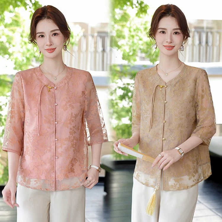 2025夏季新款中老年时尚休闲上衣母亲节妈妈夏装舒适大码套装