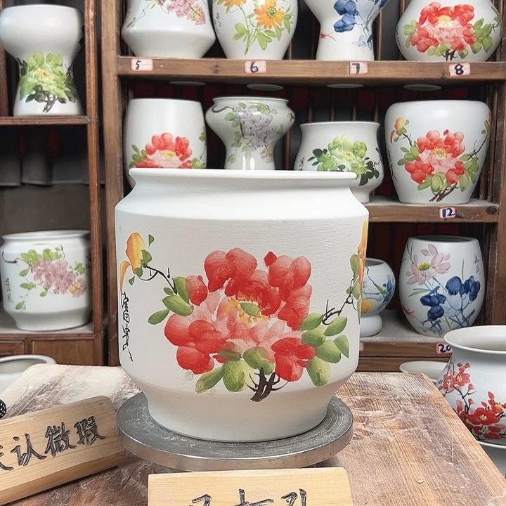 摆件电饭煲红牡丹陶瓷陶瓷陶瓷