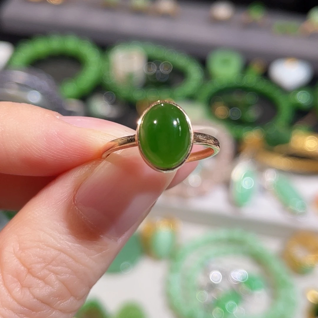 和田玉（碧玉）18K金镶嵌戒指