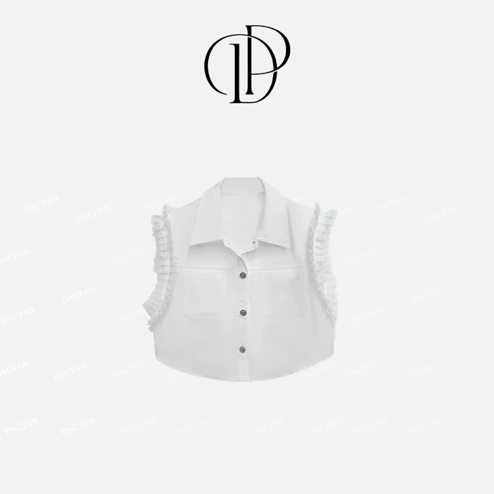 DACPAN-“街角游记”木耳边拼接翻领马甲 有垫肩 2025/盼·PP 28600