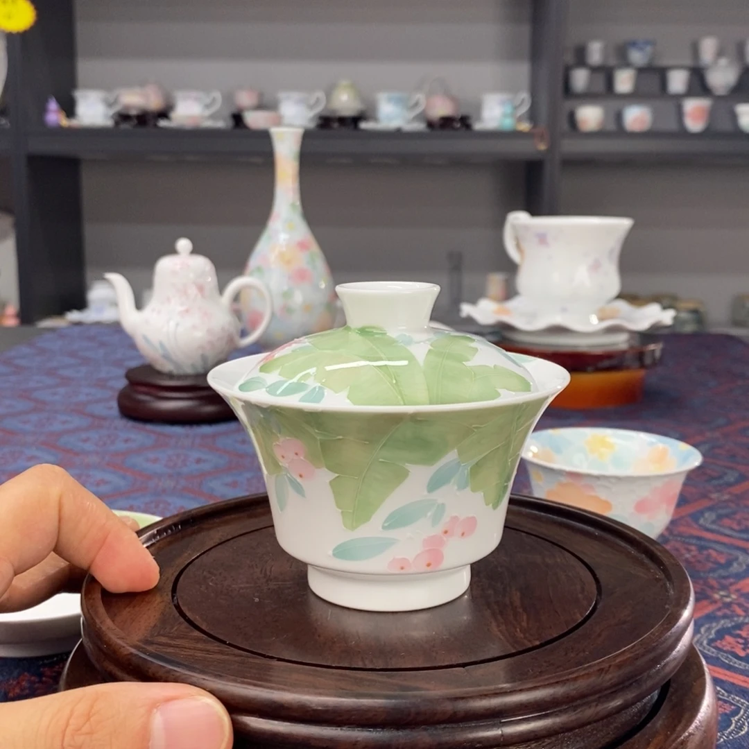 芭蕉系列盖碗釉下手绘高温