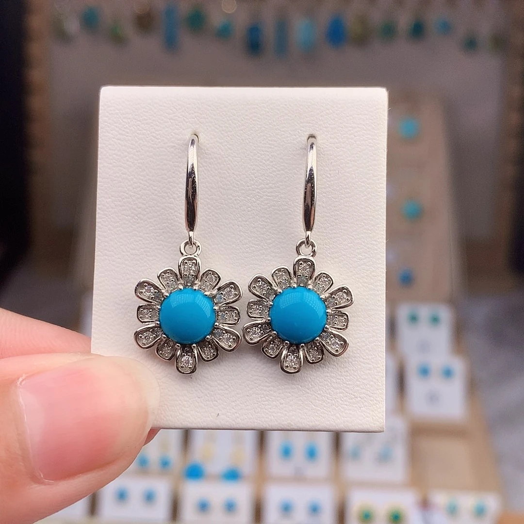 银S925镶嵌绿松石耳饰