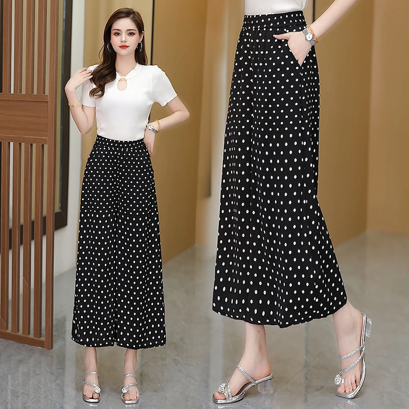 九分裙裤女夏季薄款大码高腰显瘦宽松印花新款中年妈妈休闲阔腿裤