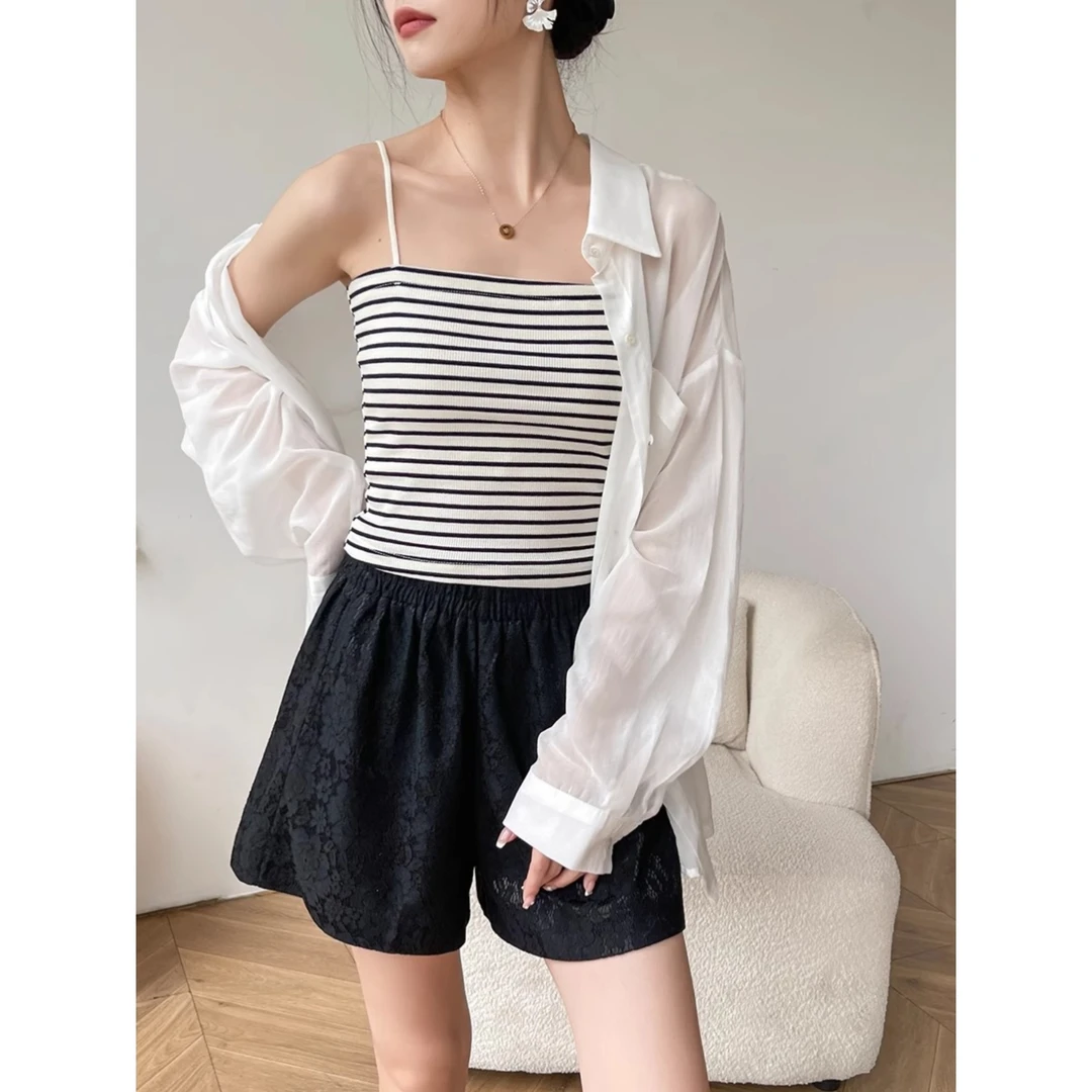 白色POLO领防晒衬衫女夏季薄款宽松外穿翻领棉麻开衫外套长袖上衣