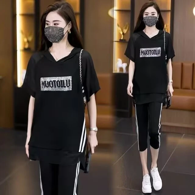 200斤微胖mm休闲套装女士大码宽松显瘦洋气质妈妈装运动服两件套