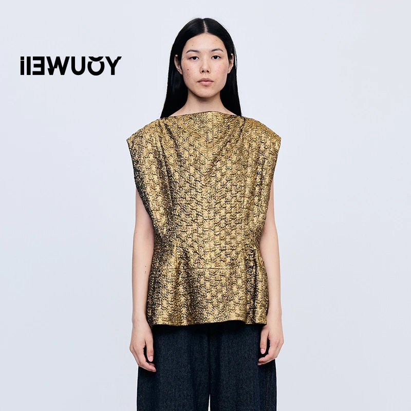 有尾YOUWEI 2025早秋上新 织金抓皱无袖上衣 Y3425302