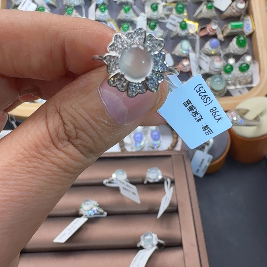 翡翠银S925镶嵌戒指天然缅甸翡翠a货