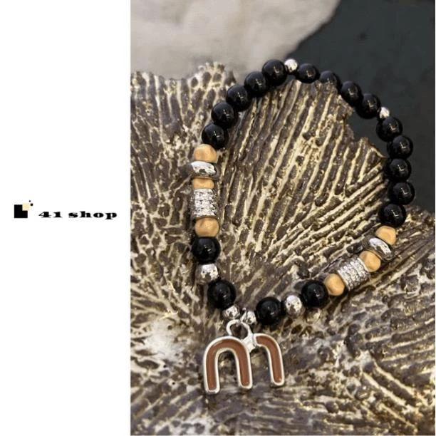 铜合金珐琅手链 A163 复古时尚穿珠手链弹力绳手链m吊坠手链