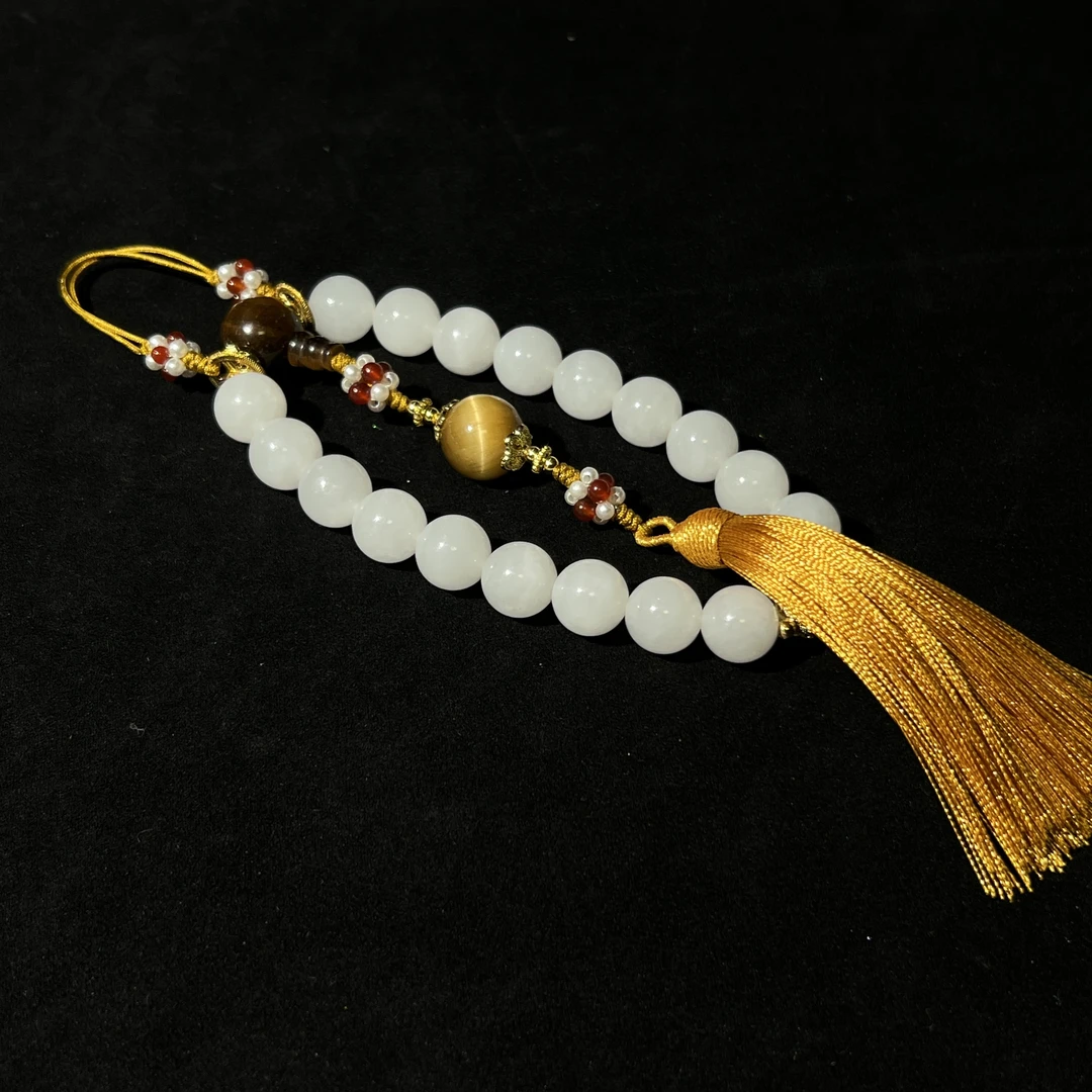 民国和田玉十八子手持（配虎睛石）/ DL259653/ 古玩/收藏/德州文物