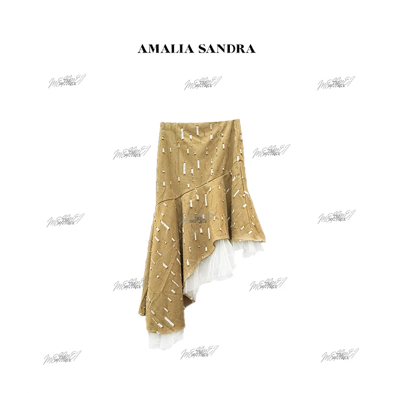 AMALIA SANDRA  “Roussillon”-不对称鱼尾网纱摆半裙