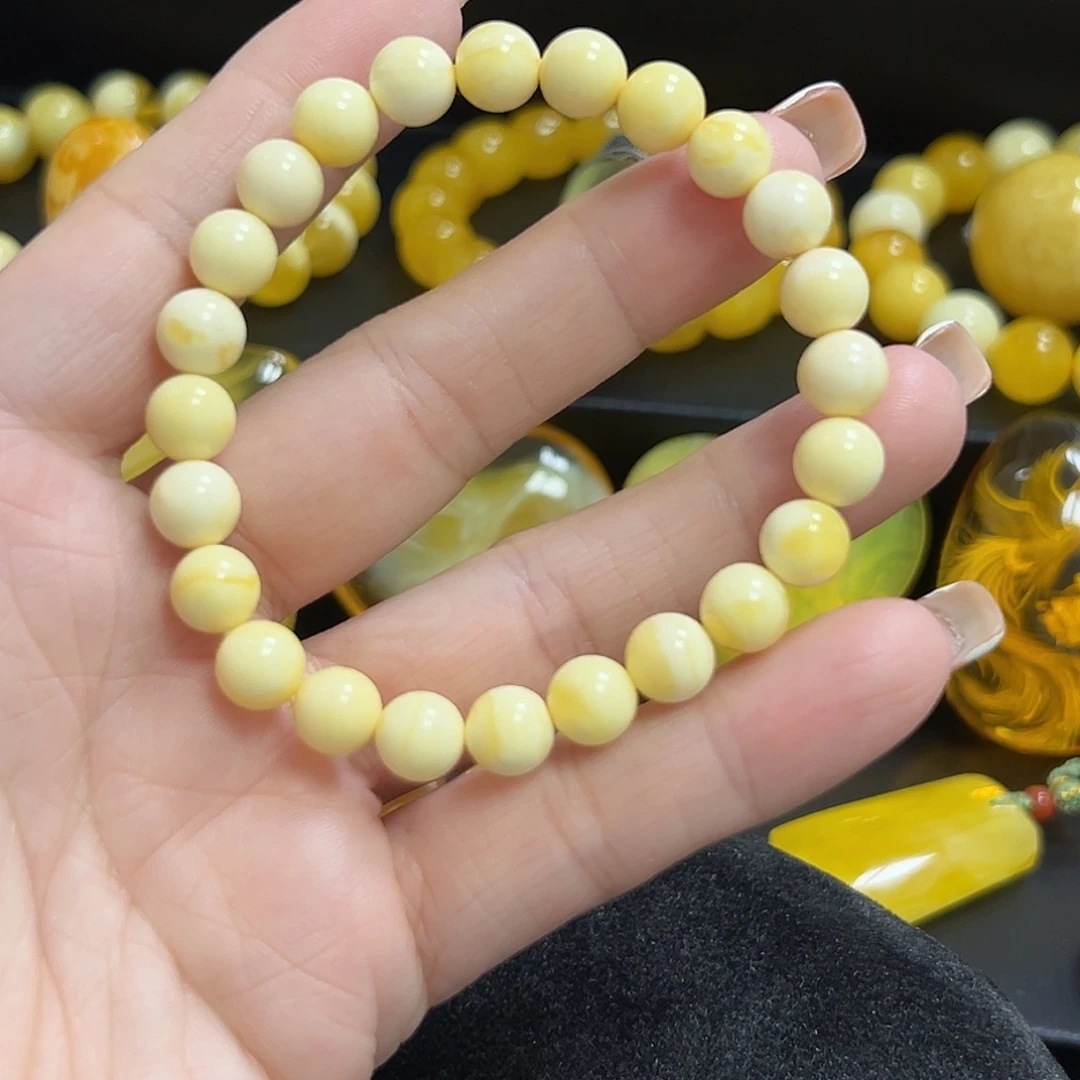 琥珀未镶嵌手串白蜡