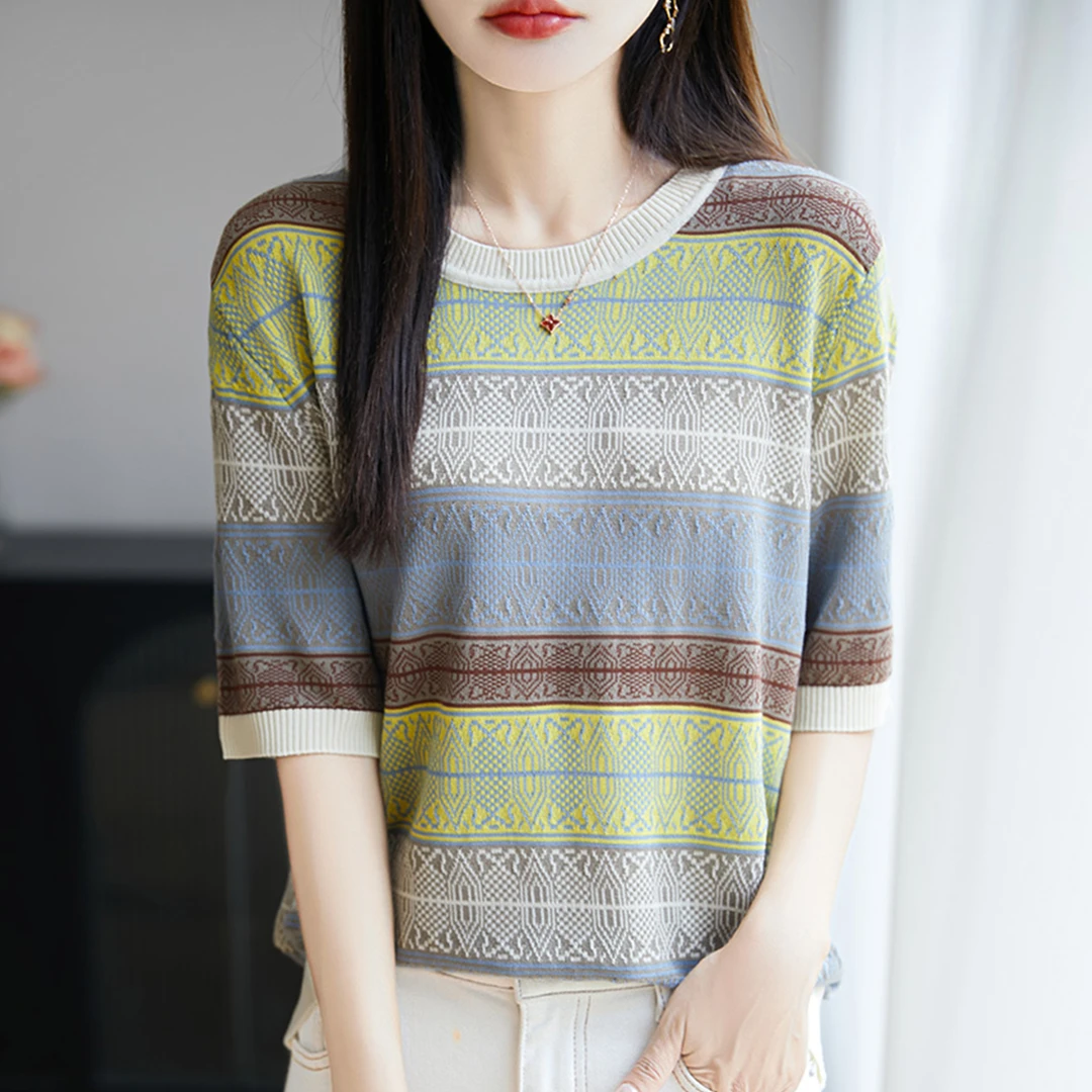 胖mm夏装特大码冰丝针织衫女士短袖t恤2025新款遮肚子巨显瘦上衣