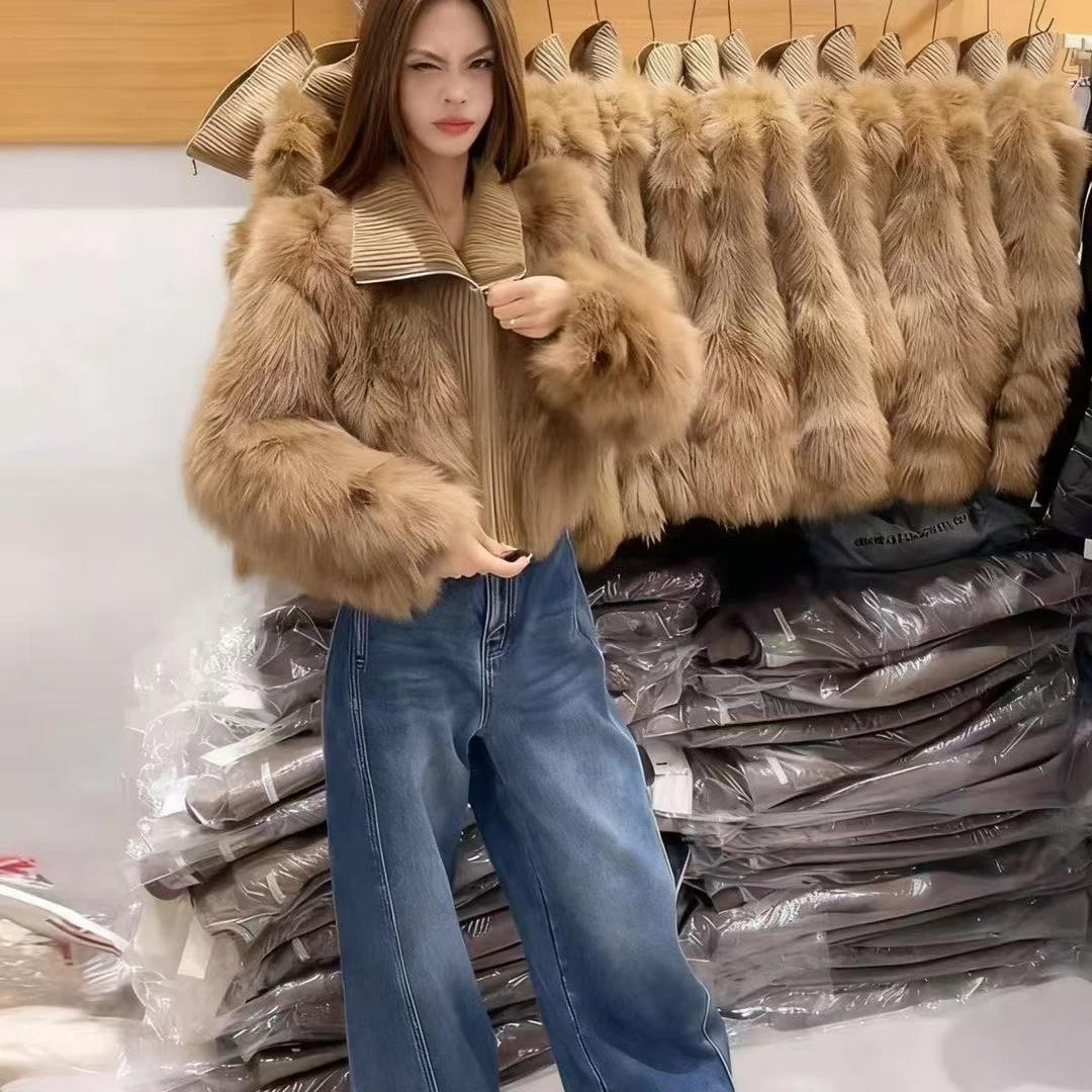 人造皮草 美拉德毛毛外套短款环保皮草外套复古慵懒风上衣秋冬款