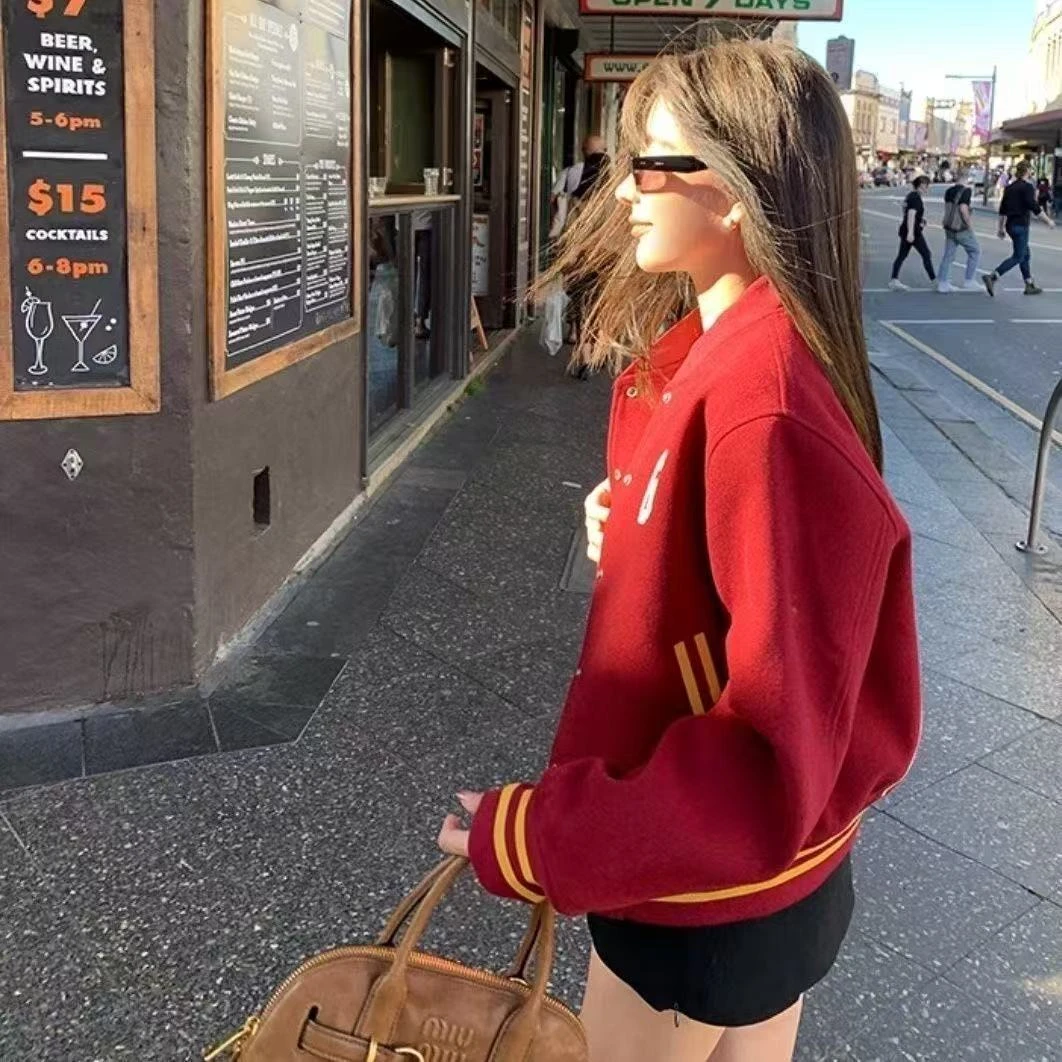美式复古刺绣撞色棒球服外套女2025新款运动风外穿洋气棒球服外套