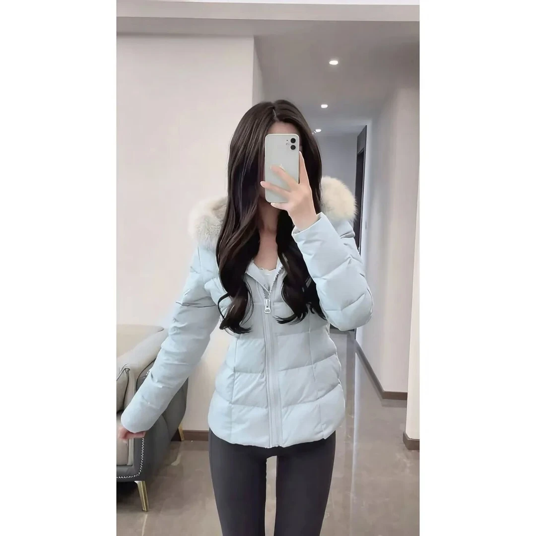 韩系温柔风少女感收腰棉服女装冬季新款毛领连帽修身显瘦棉衣外套