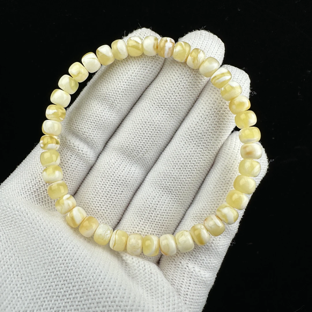 M4835天然原矿蜜蜡 瓷白花手串 6*4.7mm抖音基地质检发货