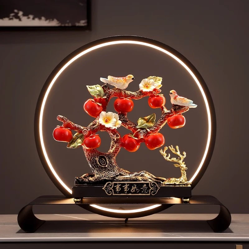新中式喜上眉梢柿子树可发光摆件乔迁礼物家居玄关装客厅饰品