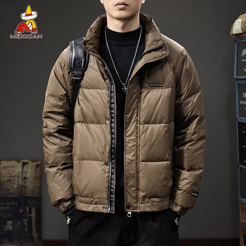 Mexican/稻草人冬季加厚立领羽绒服男款美式休闲白鸭绒面包服外套