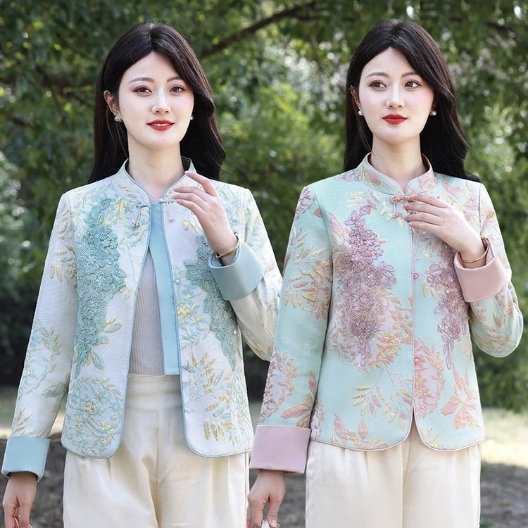 新中式妈妈刺绣外套盘扣设计复古气质唐装春秋上衣