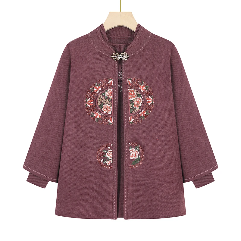 奶奶春装毛衣两件套装老太太上衣服春秋中老年人妈妈针织外套秋冬