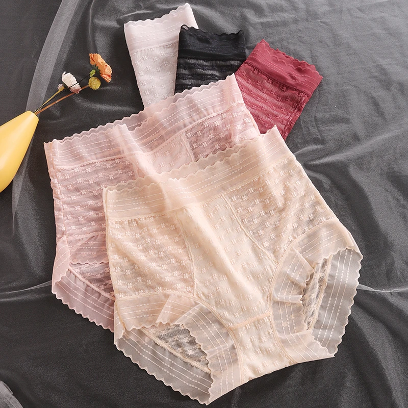 2025新款性感蕾丝内裤女士7a抗菌棉档高腰无痕包臀收腹三角裤257