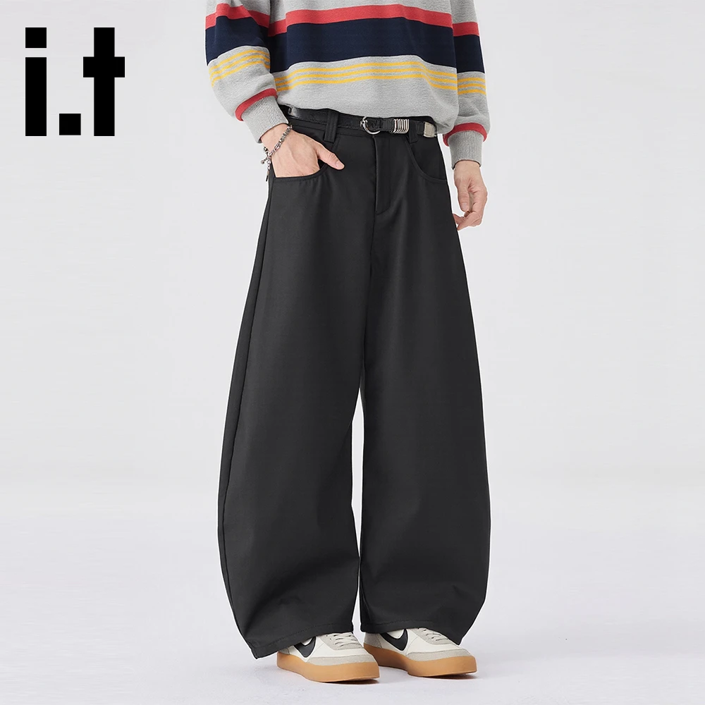 it:CHOCOOLATE黑色阔腿时尚西裤男秋季新款个性潮流弯刀休闲长裤