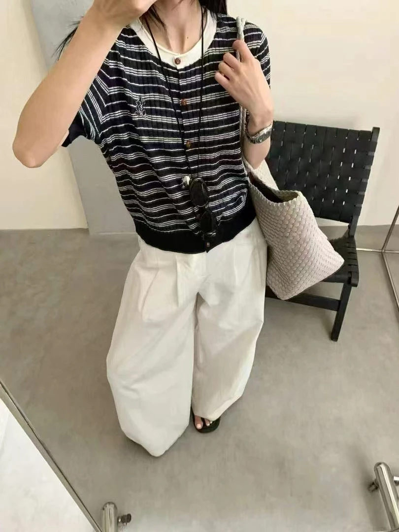 5201芯炫女装夏季新款休闲条纹开衫短袖