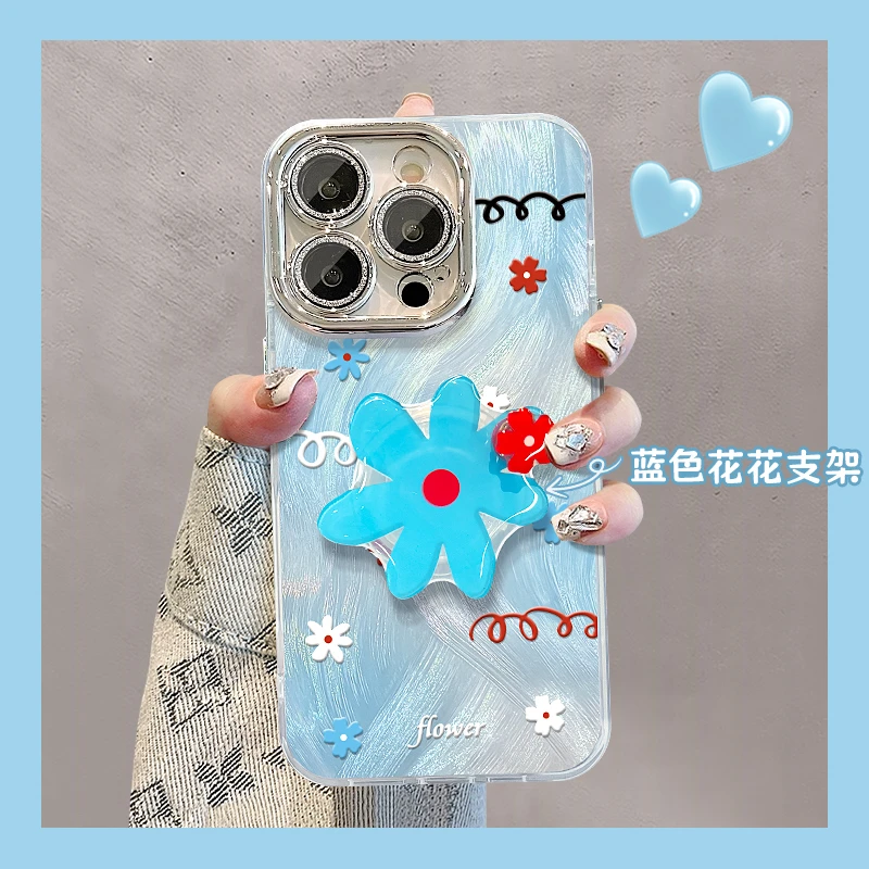 蓝色花花适用苹果15vivo华为oppo小米iPhone16精孔羽纱手机壳