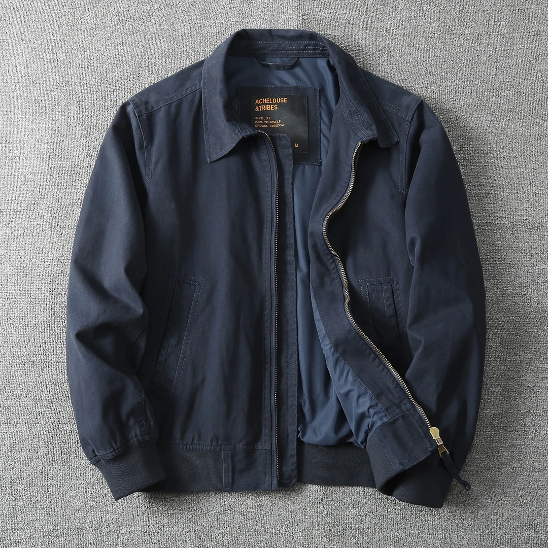 秋冬季美式商务青年翻领厚实双层夹克外套男户外工装纯棉百搭上衣