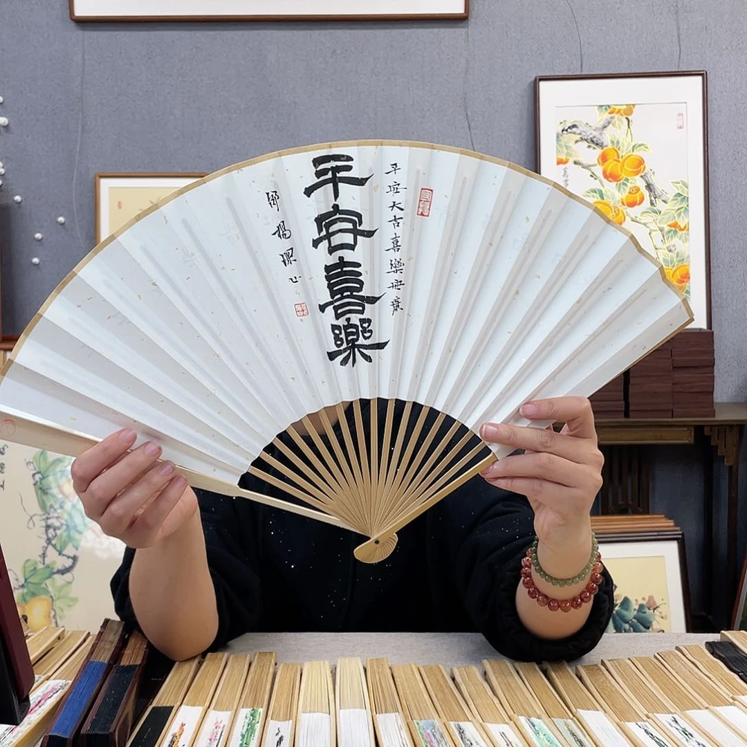 国画95寸玉竹-纯手绘-文玩扇骨（默认粘好）