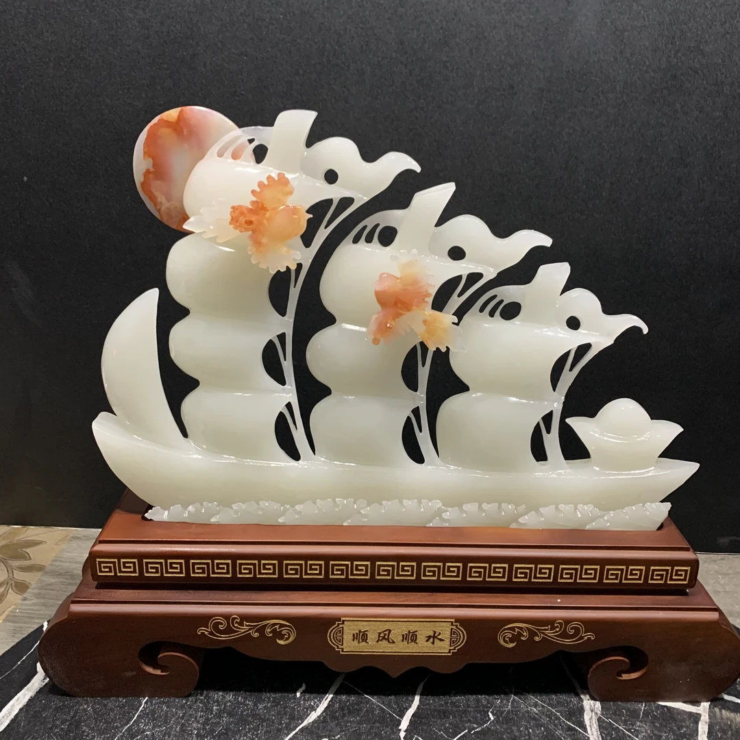 8049一帆风顺纯手工雕刻乔迁开业送礼玄关高端创意摆件