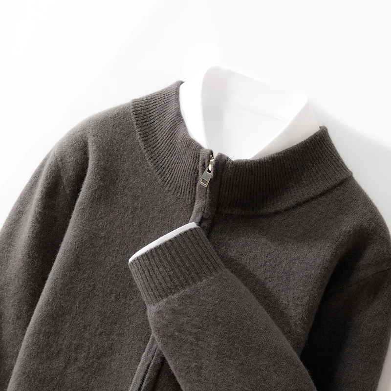 忍不住自留！纯羊绒男圆领宽松纯色拉链长袖羊绒针织开衫