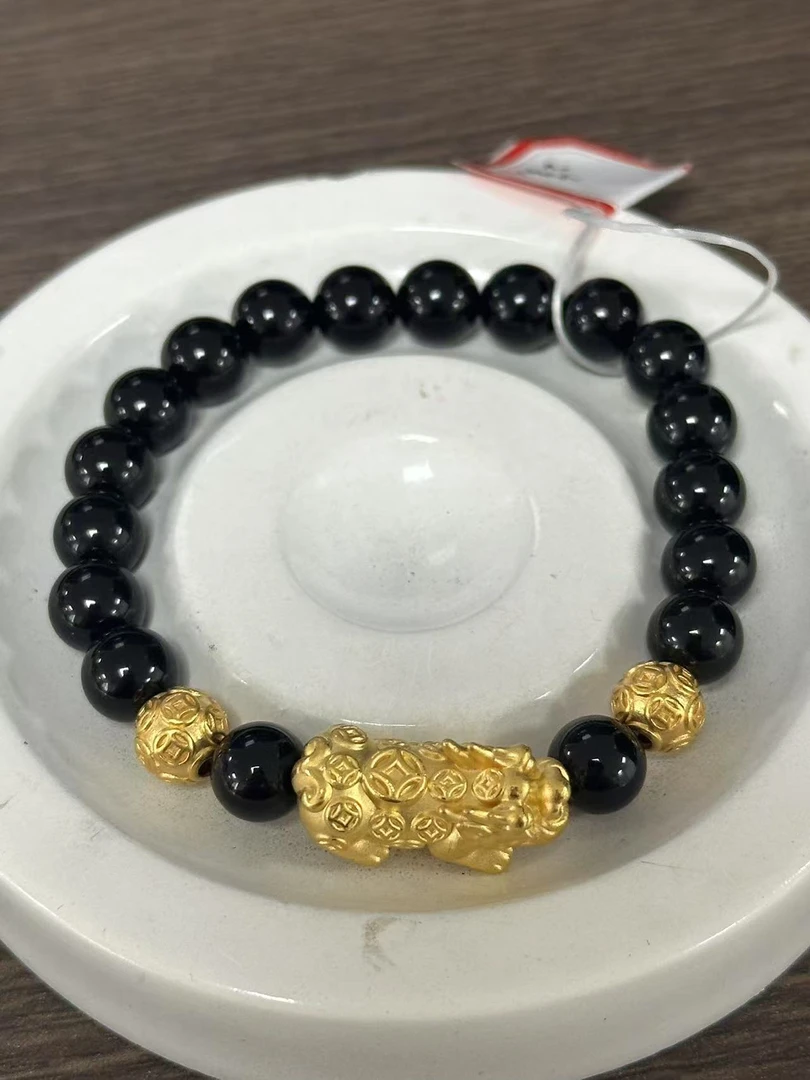 【足金999】卡8钱币貔貅+2颗钱币转运珠